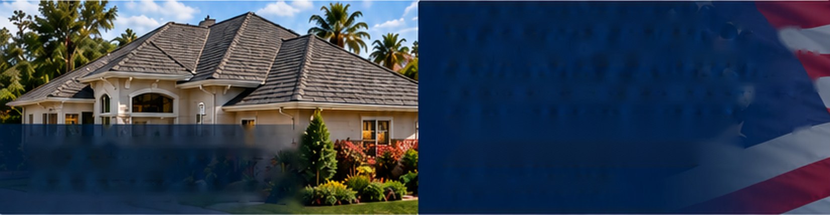 Los Angeles home with a new shingle roof beside an American flag &mdash; Free Roof Program Los Angeles