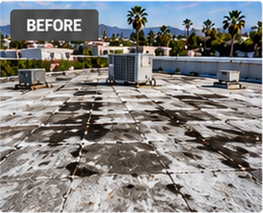 Weathered Porter Ranch flat roof before coating