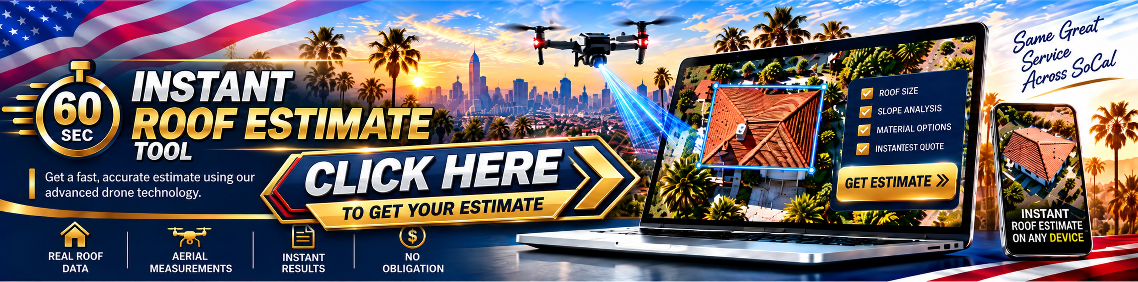 60 second instant roof estimate tool &mdash; real roof data, aerial measurements, instant results, no obligation &mdash; Los Angeles Roofing
