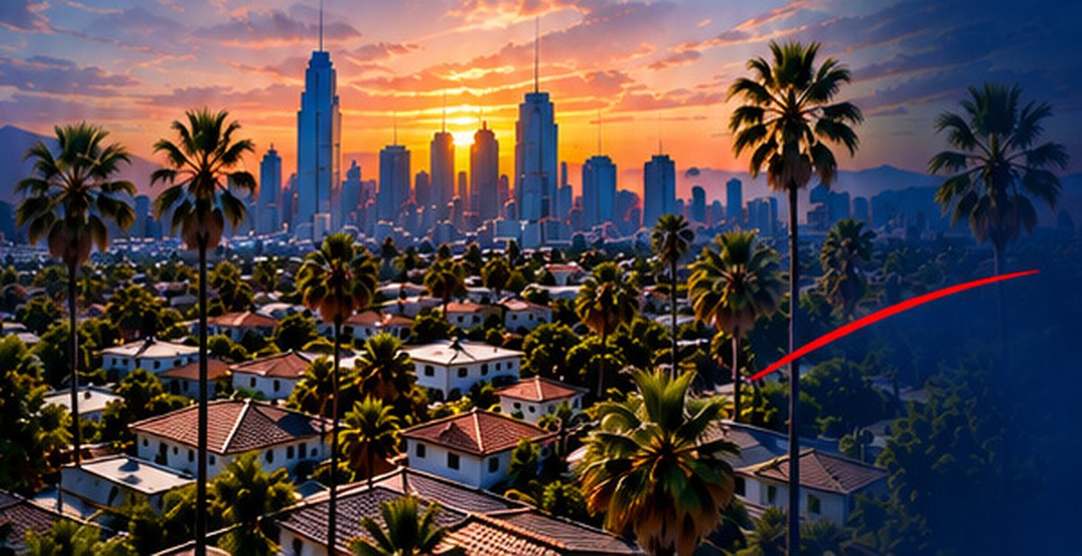Los Angeles and Tujunga homes at sunset below the mountains &mdash; Free Roof Program Los Angeles
