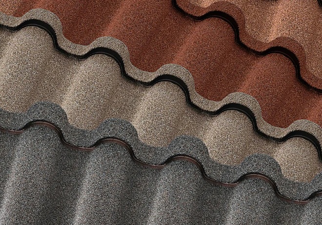 Stone coated steel roofing tiles in three colors &mdash; Metal Roofing Los Angeles